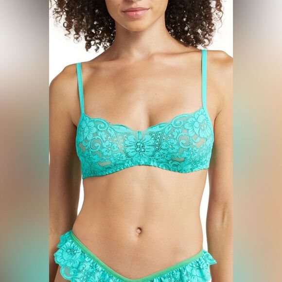 Free People We Are HAH Hook Up Bra Teal Lace Size 30-38 B - Picture 2 of 4